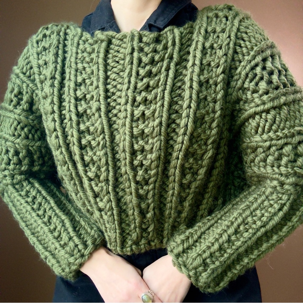 Green Cropped Knitted Sweater - Picture 5 of 8